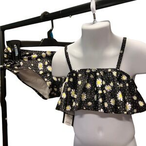 Girls Sz M 8 Ruffled Black Floral Bikini 2 Pc Swimsuit ART CLASS